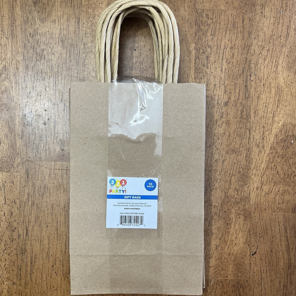 3 2 1 Party Brown Kraft Paper Gift Bags with Handles 10 Pack x3 30 Total - Picture 2 of 4